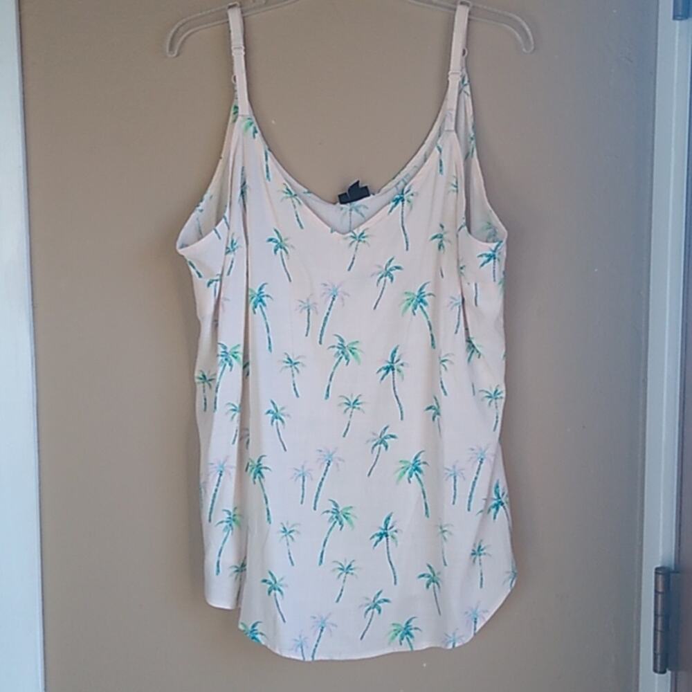 Torrid White Tank Top with Green Palm Print